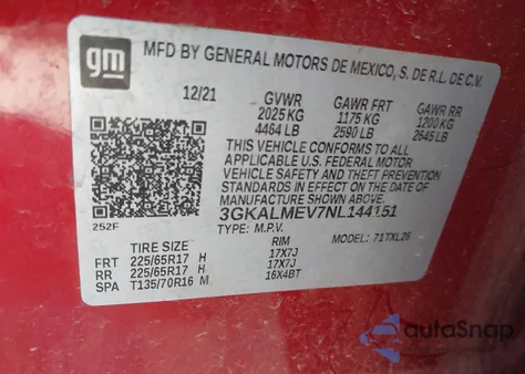 2022 GMC Terrain Fwd Sle from USA, damaged, VIN 3GKALMEV7NL144151